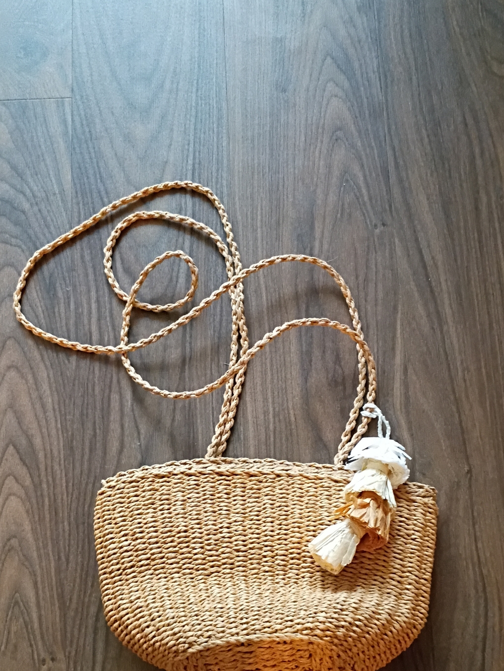 Woven Straw Crossbody Bag with Tassel